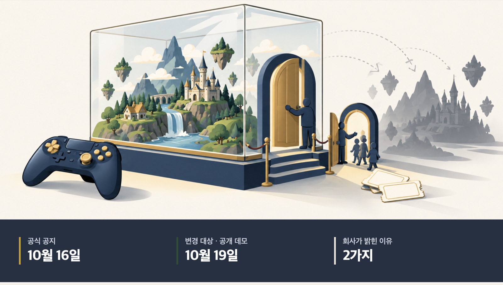 공개 게임 데모를 제한 플레이로 바꾸는 상징 그림. 공지 10월 16일, 변경 대상 공개 데모는 10월 19일 예정분, 회사가 밝힌 이유 2가지.